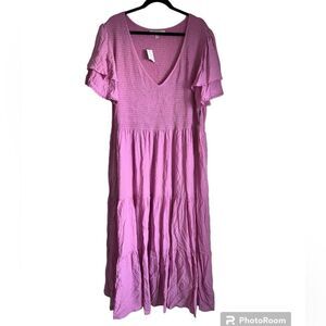 Penelope Rose size 3x pink maxi summer dress flowy 100% rayon v-neck